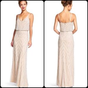 Adrianna Papell Champagne Beaded Blouson Maxi Dress
